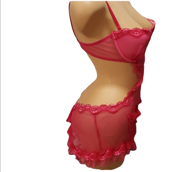 Victoria's Secret Sexy Little Things Hot Pink Sheer Apron Negligee Linge… - Picture 6 of 9